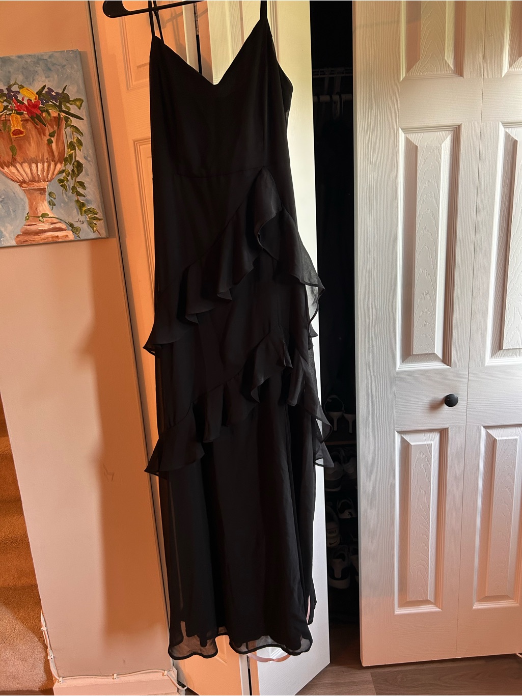 Lulu's Black Ruffle Slit Maxi Dress